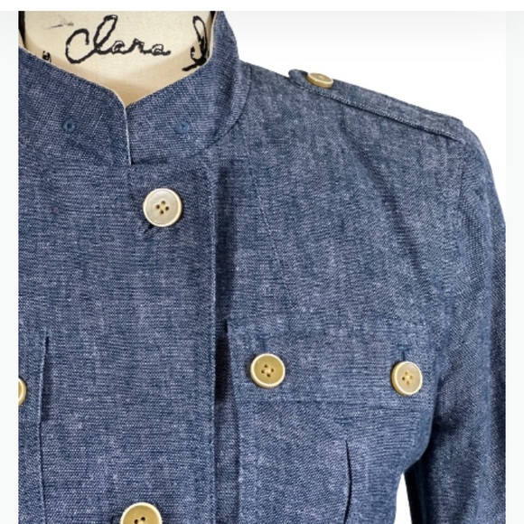 BANANA REPUBLIC BLAZER BLUE LINEN MILITARY STYLE LONG SLEEVE. Size 6 - Picture 5 of 10